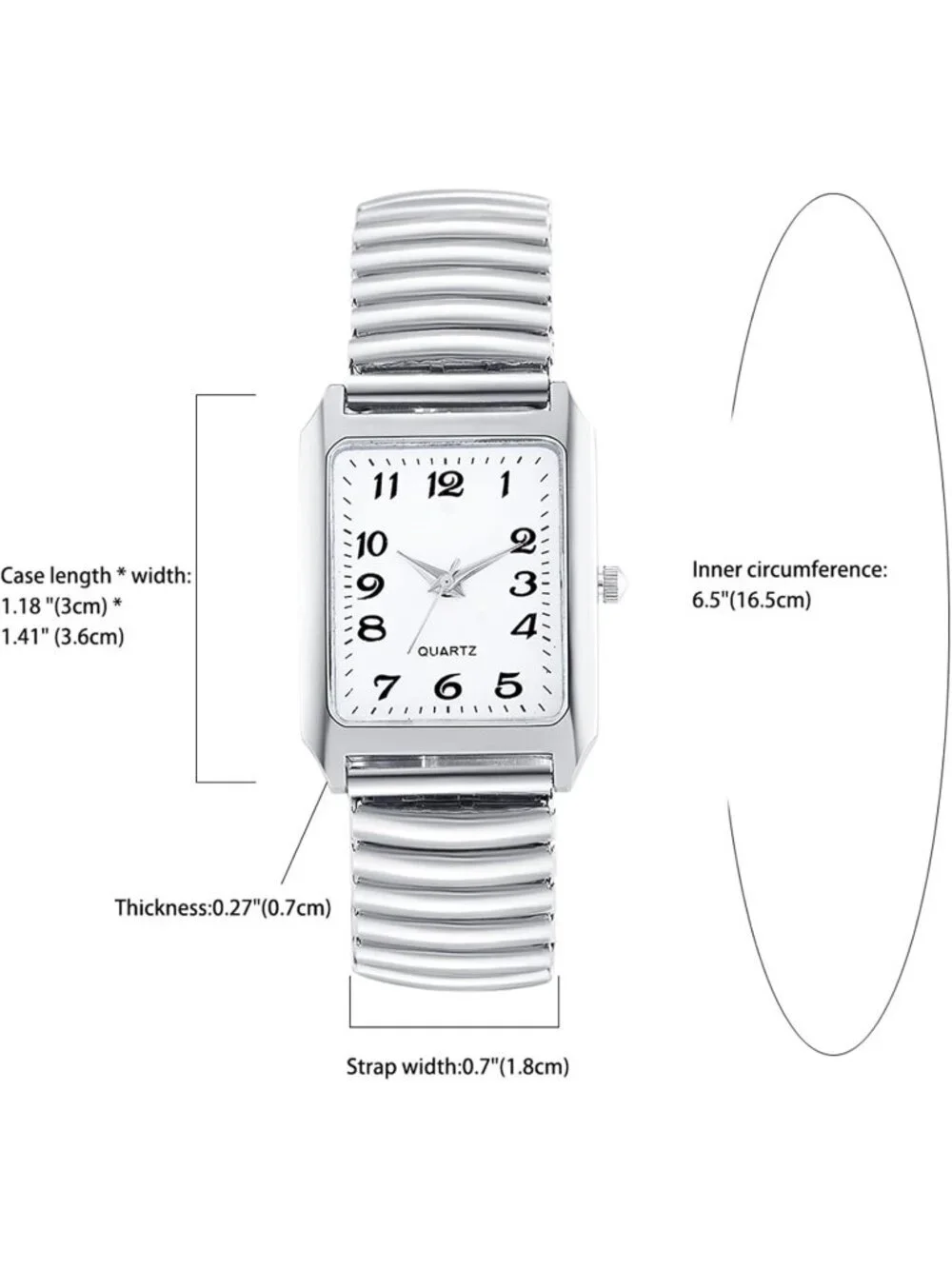 Women's Silver Analog Quartz White Dial Easy Reader Stretch Band Wrist Watch